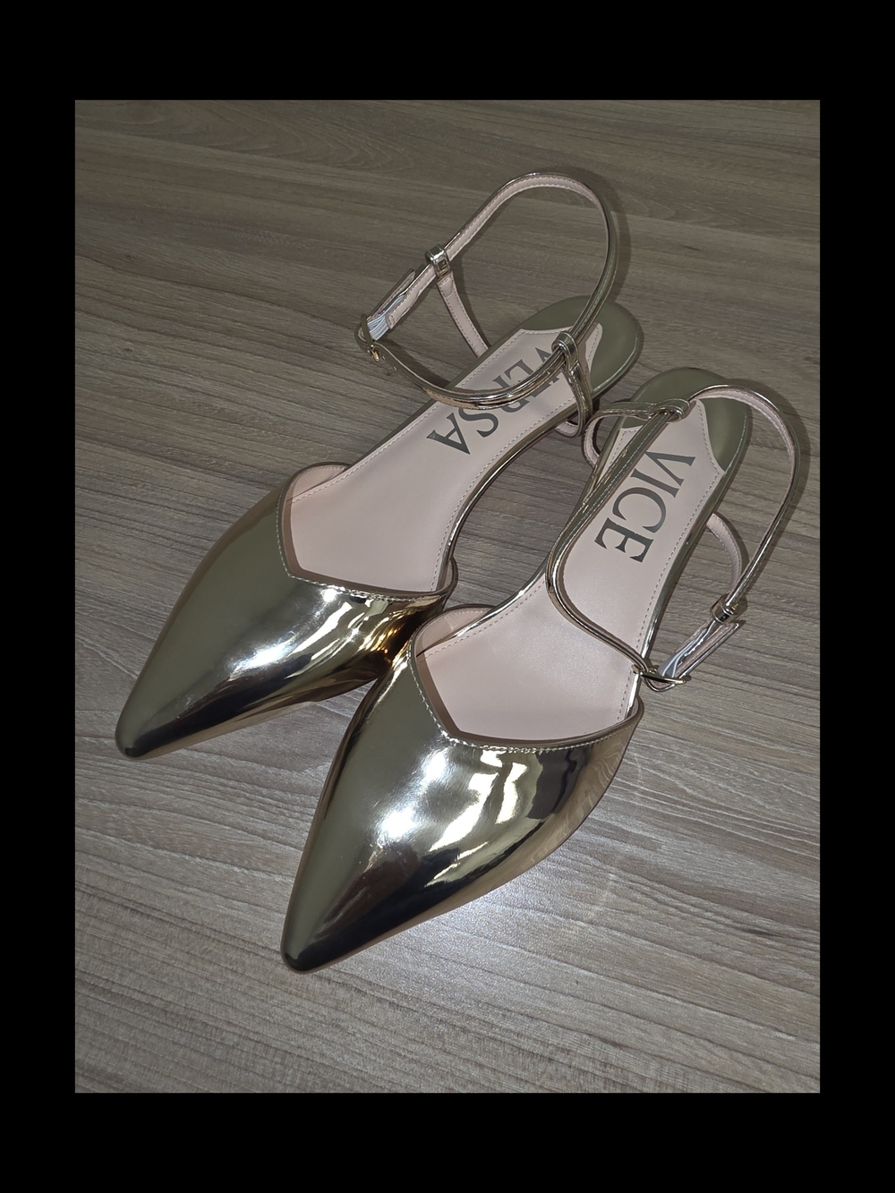 Gold Metallic Publicist Pumps Pointed-Toe Ankle-Strap Convertible Heels/Flats - Picture 5 of 11